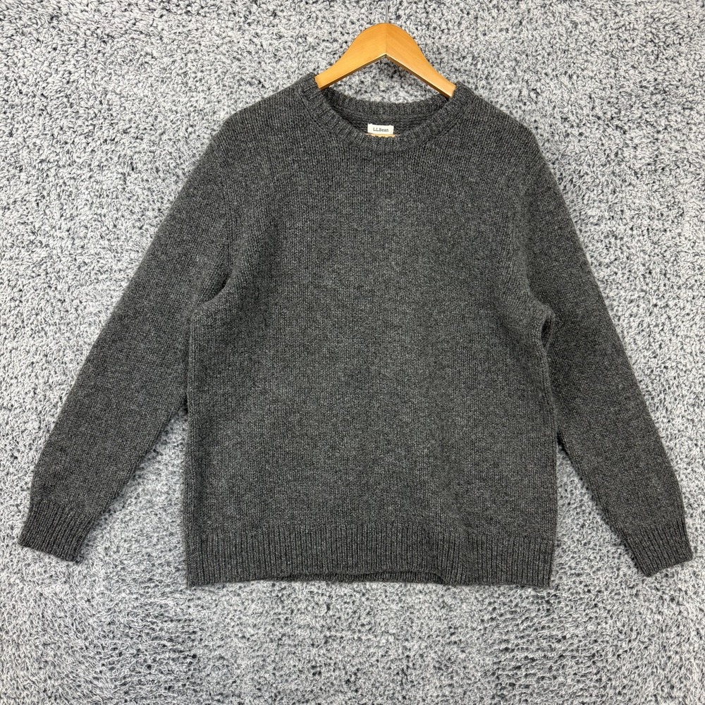 LL Bean Sweater Womens 1X Plus Gray Lambswool Ragg Wool Crew Neck Pullover NWT